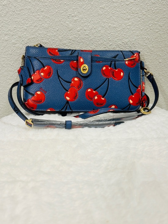 Coach Handbags - Coach Cherry Print Blue Crossbody Wallet Bag 8 inches New